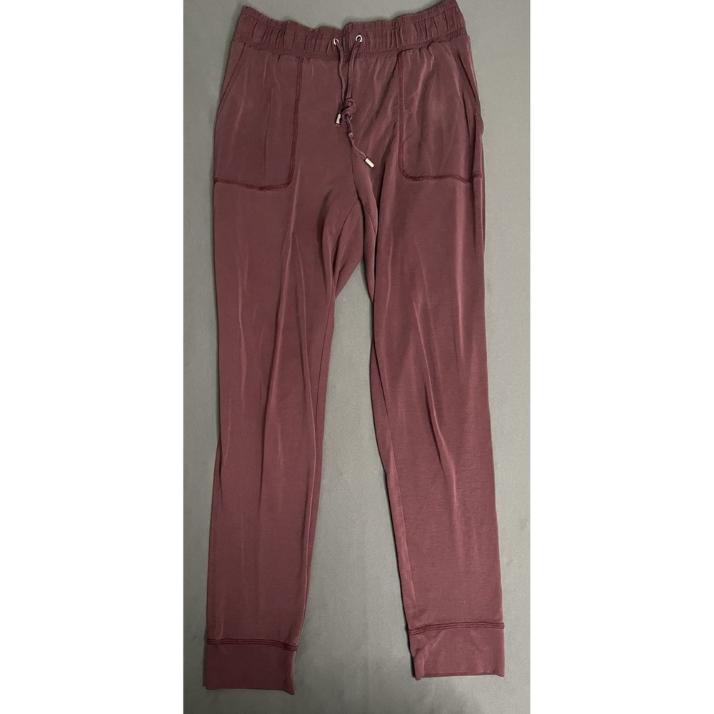 Naked Zebra White Ginger Jogger Pants Women Small Burgundy Lounge Drawstring